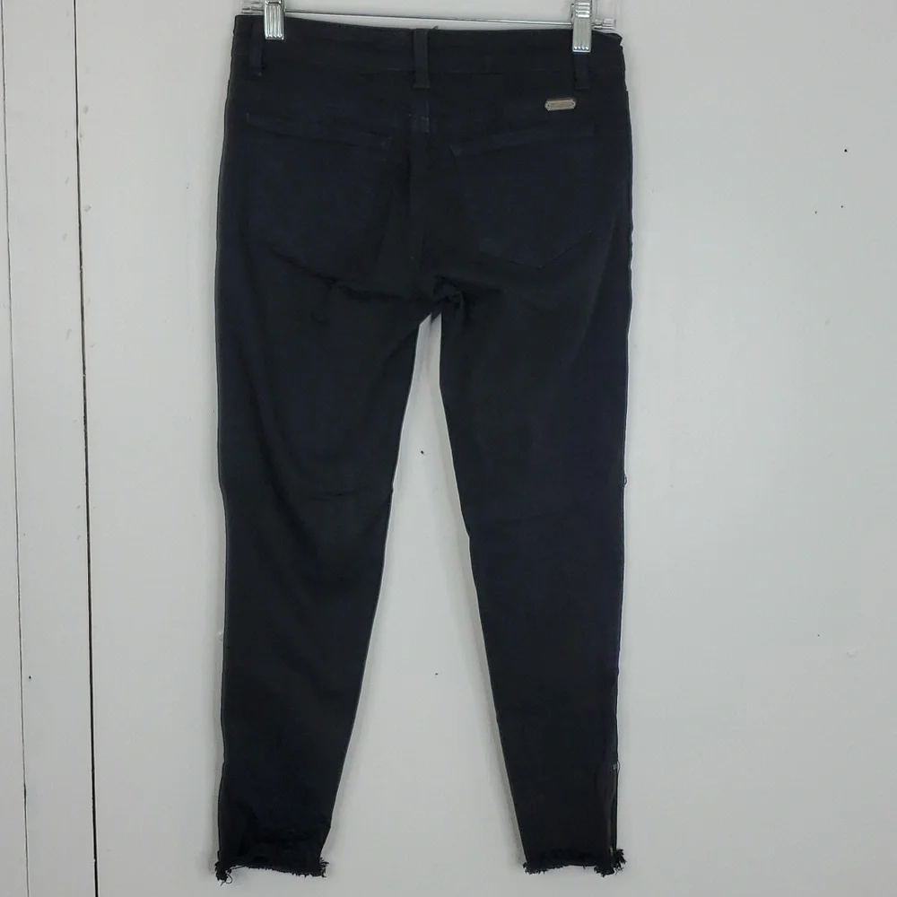 Kancan Super Skinny Jeans Mid Rise Zip Ankle Raw Hem Black Stretch Womens 25